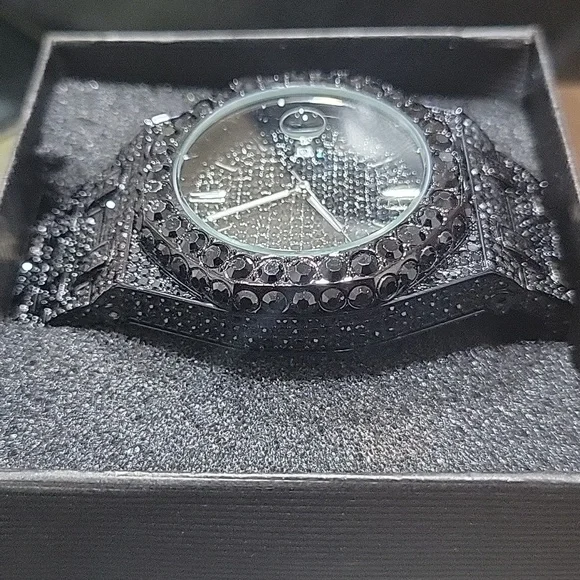 Mens Luxury Full Iced Out Black CZ Hip Hop Blinged-out Watch